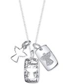 Unwritten Cubic Zirconia Three Angel Pendant Necklace In Sterling Silver