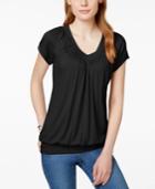 Jm Collection Short-sleeve V-neck Banded-hem Top, Only At Macy's