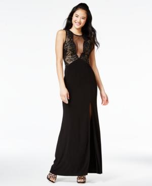 Trixxi Juniors' Cutout Illusion-bodice Gown
