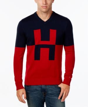 Tommy Hilfiger Men's Colorblocked V-neck Logo Sweater
