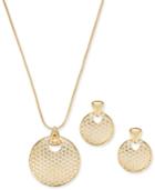 Charter Club Gold-tone Textured Disc Pendant Necklace & Drop Earrings