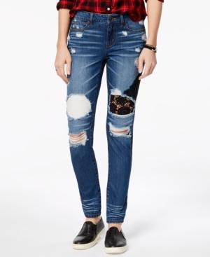 Rewash Juniors' Ripped Lace-repaired Skinny Jeans