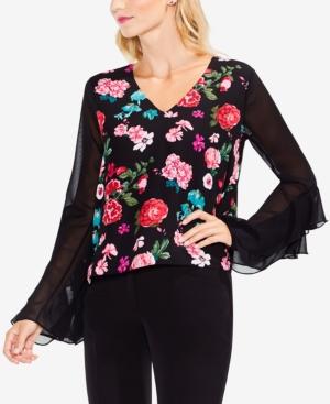 Vince Camuto Floral-print Sheer-sleeve Top