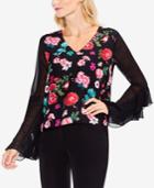 Vince Camuto Floral-print Sheer-sleeve Top
