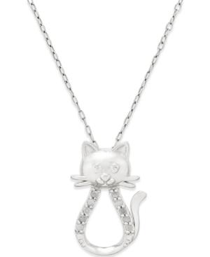 18 Diamond Cat Pendant Necklace (1/10 Ct. T.w.) In Sterling Silver