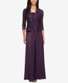 Alex Evenings Sequined Lace & Satin Gown & Jacket