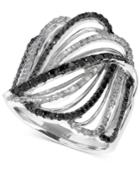 Effy Black And White Diamond Crisscross Swirl Ring (7/8 Ct. T.w.) In 14k White Gold