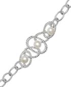 Belle De Mer Bridal Cultured Freshwater Pearl (10mm) And Crystal Link Bracelet In Silver-plated Brass