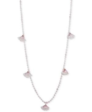 Carolee Gold-tone Imitation Pearl & Pink Fabric Flower 42 Strand Necklace