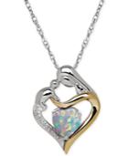 Opal (3/4 Ct. T.w.) And Diamond Accent Mother And Child Pendant Necklace In Sterling Silver And 14k Gold