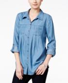 Style & Co. Petite Denim Roll-tab Shirt, Only At Macy's