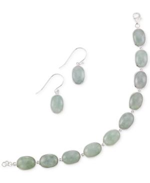 Jade Earring And Bracelet Set In Sterling Silver (13mm)