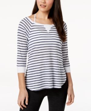 Calvin Klein Performance Highlight Striped Cutout-sleeve Top