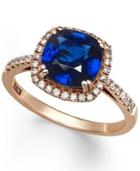 Velvet Bleu By Effy Manufactured Diffused Sapphire (2-1/2 Ct. T.w.) And Diamond (1/4 Ct. T.w.) Square Ring In 14k Rose Gold