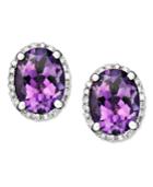 14k White Gold Earrings, Amethyst (3 Ct. T.w.) And Diamond (1/8 Ct. T.w.) Oval Studs