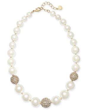 Charter Club Gold-tone Pave Bead & Imitation Pearl Collar Necklace, 17 + 2 Extender, Created For Macy's