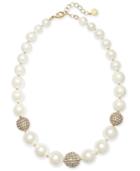 Charter Club Gold-tone Pave Bead & Imitation Pearl Collar Necklace, 17 + 2 Extender, Created For Macy's