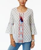 Style & Co Petite Cotton Printed Peasant Top, Only At Macy's