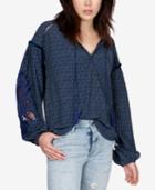 Lucky Brand Cotton Embroidered Peasant Top