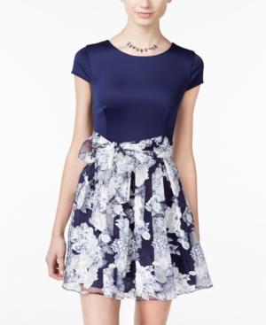 B Darlin Juniors' Belted Floral-print Fit & Flare Dress