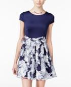 B Darlin Juniors' Belted Floral-print Fit & Flare Dress