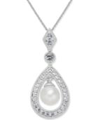 Cultured Freshwater Pearl (7mm) & White Topaz (1 Ct. T.w.) Teardrop Pendant Necklace In Sterling Silver