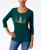Karen Scott Petite Embellished Christmas Trees Graphic Top, Only At Macy's