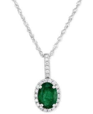 Emerald (3/4 Ct. T.w.) & Diamond (1/10 Ct. T.w.) 18 Pendant Necklace In 14k White Gold