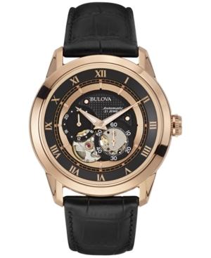 Bulova Men's Automatic Black Leather Strap Watch 42mm 97a116