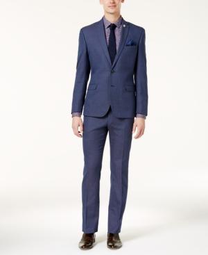 Nick Graham Men's Slim-fit Stretch Bright Blue Pin-dot Suit