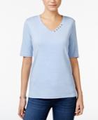 Karen Scott Elbow-sleeve Top, Only At Macy's