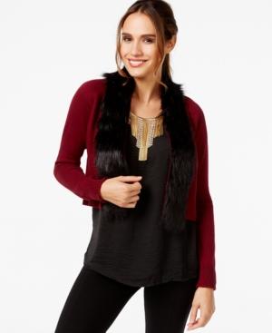 Thalia Sodi Faux-fur-trim Cropped Cardigan, Only At Macy's