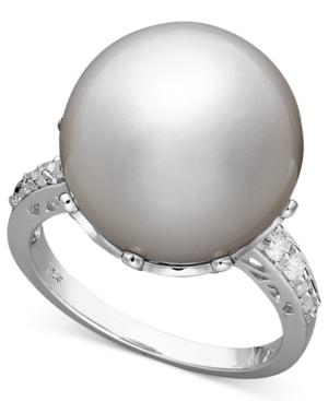 14k White Gold Ring, Cultured South Sea Pearl (14mm) And Diamond (1/5 Ct. T.w.) Ring