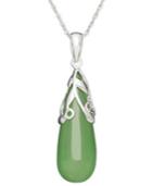 Sterling Silver Necklace, Jade Leaf Top Teardrop Pendant