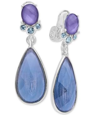 Anne Klein Teardrop Stone And Crystal Clip-on Drop Earrings