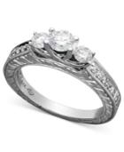 Diamond Ring, 14k White Gold Diamond Engraved Three Stone Ring (3/4 Ct. T.w.)