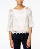 Bar Iii Three-quarter-sleeve Lace Top, Only At Macy's