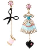 Betsey Johnson Gold-tone Crystal Dress-and-thread Mismatched Earrings