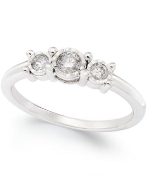 Diamond 3-stone Promise Ring In 10k White Gold (1/4 Ct. T.w.)