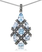 Blue Topaz (5 Ct. T.w.) Pendant & Marcasite On 18 Chain In Sterling Silver