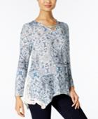 Style & Co. Petite Printed Lace-trim Top, Only At Macy's