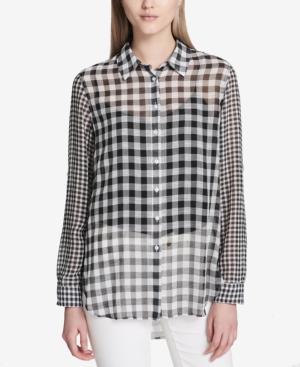 Calvin Klein Semi-sheer Gingham Blouse