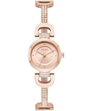 Dkny Women's City Link Rose Gold-tone Pave Crystal Stainless Steel Half-bangle Bracelet Watch 24mm, Created For Macy's