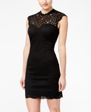 Sequin Hearts Juniors' High-neck Lace Sheath Dress