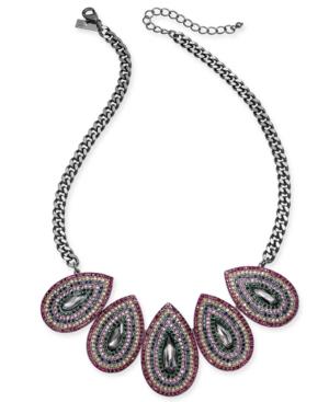 I.n.c. Hematite-tone Multicolor Crystal Oval Statement Necklace, 20 + 3 Extender, Created For Macy's