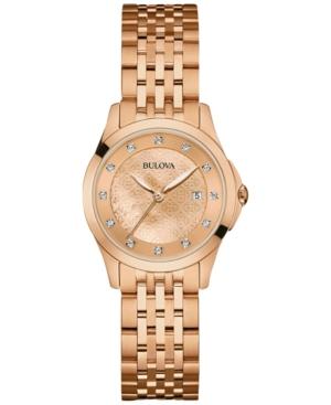 Bulova Women's Diamond Accent Rose Gold-tone Stainless Steel Bracelet Watch 27mm 97p112