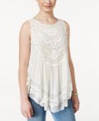 American Rag Tiered Crochet-trim Sleeveless Blouse, Only At Macy's
