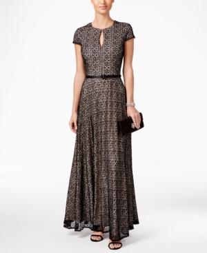 Alex Evenings Mesh Belted A-line Gown