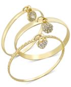 Inc International Concepts Gold-tone Trio Pave Charm Bangle Bracelet