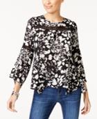 Ny Collection Petite Printed Bell-sleeve Peasant Top